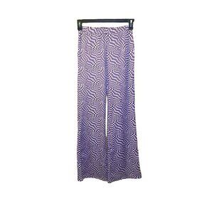 Womens Optical Illusion Checkered‎ Wide-Leg Pants Stretch Purple White
